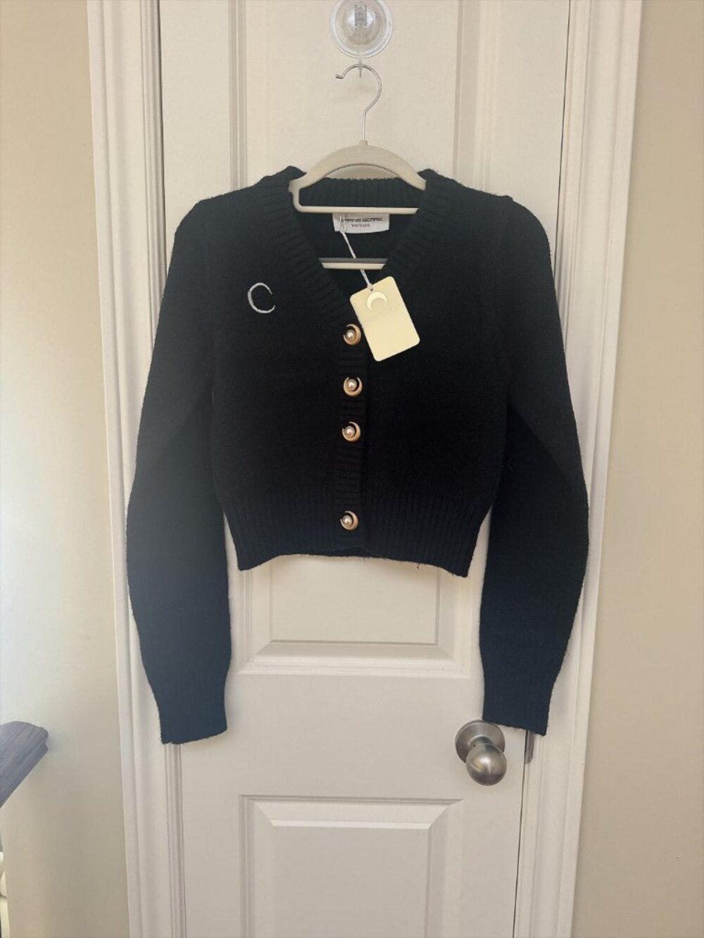NWT Marine Serre V-Neckline Black Wool Blended Cropped Cardigan - Picture 2 of 6